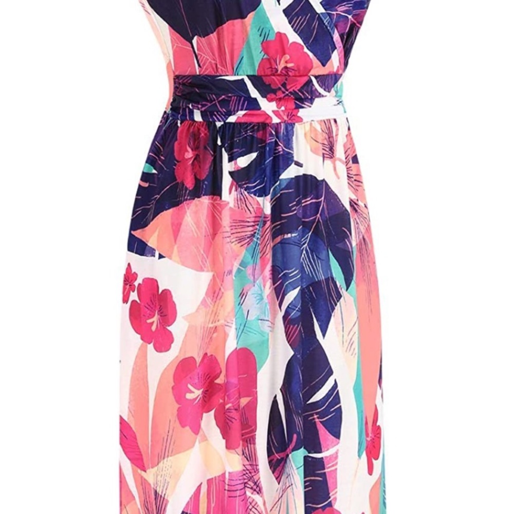 Women's Summer Spaghetti Strap V-Neck Floral Short Party Dress with Pockets - Picture 4 of 5